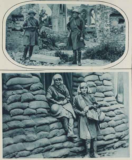 Two photos showing two women ambulance drivers