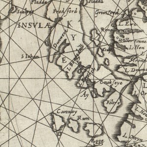 An old map of Scotland showing from Aberdeen to the Hebrides.